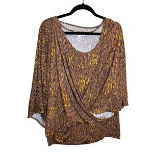 The Muses Lounge Brown Gold Top Women Size Large Faux Wrap